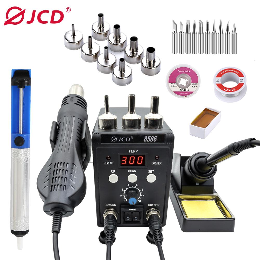 JCD Soldering Station 8586 Welding Hot Air Gun+Electric Soldering Iron 2 In 1 LCD Digital Display Welding Equipment Repair Tool