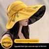 2025 Black Vinyl Wide Brim Open-Top Sun Hat with UV Protection and Heat Insulation