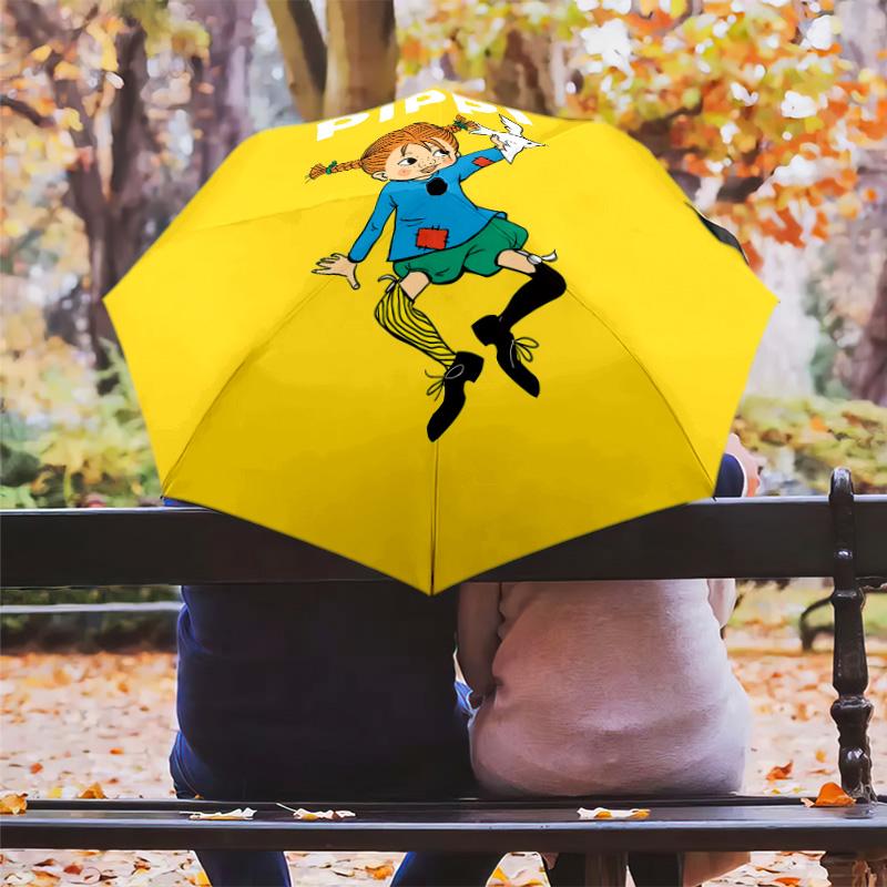 1 PC Automatic Folding Umbrella - Pippi Pattern Portable Foldable Design With 8 Ribs Christmas Birthday Gifts