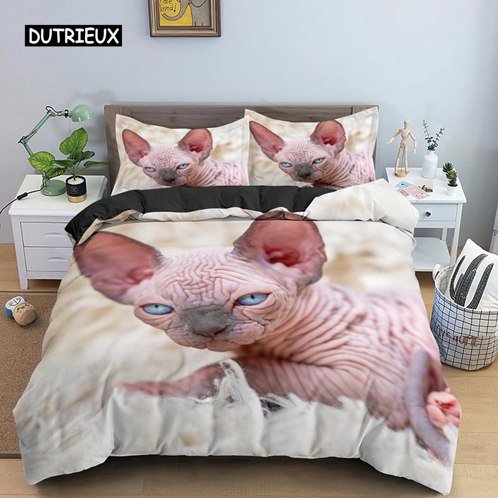 Пододеяльник с изображением канадского сфинкса и кошки King Queen Lovely Pet Kitty, комплект постельного белья для детей, подростков и взрослых, с милым животным, мягкий полиэстеровый пододеяльник