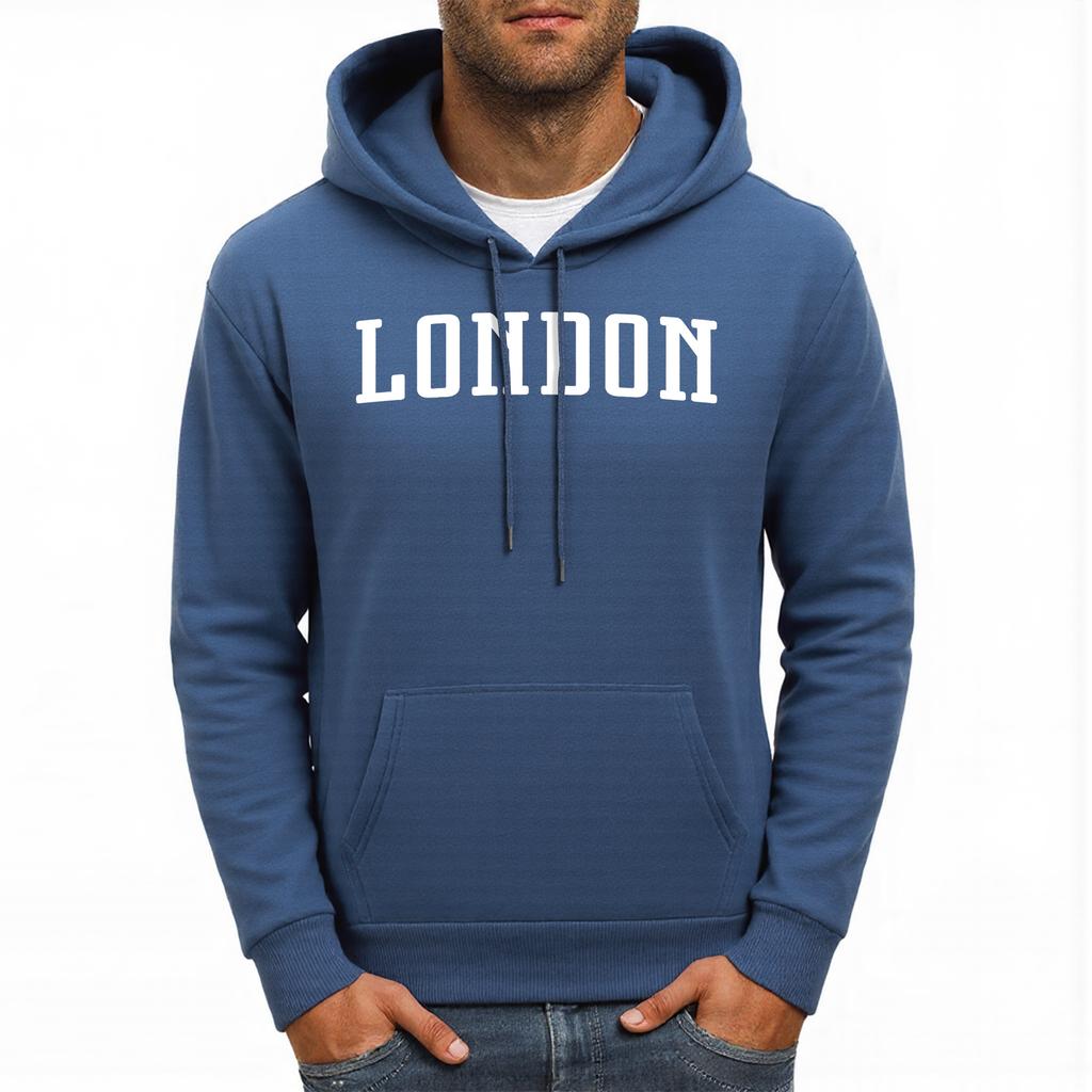 Лондон Англия Принт Буквами Мужское Худи Карман Толстовки Хип-Хоп Повседневные Свободные Унисекс Пуловеры Осень Флис Мужская Уличная Одежда