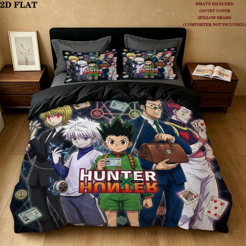 Hunter X Hunter Pattern Bedding Quilt Set Quilt Cover Pillowcase Home Birthday Gift(1 * duvet cover + 2 * pillowcase, without core)