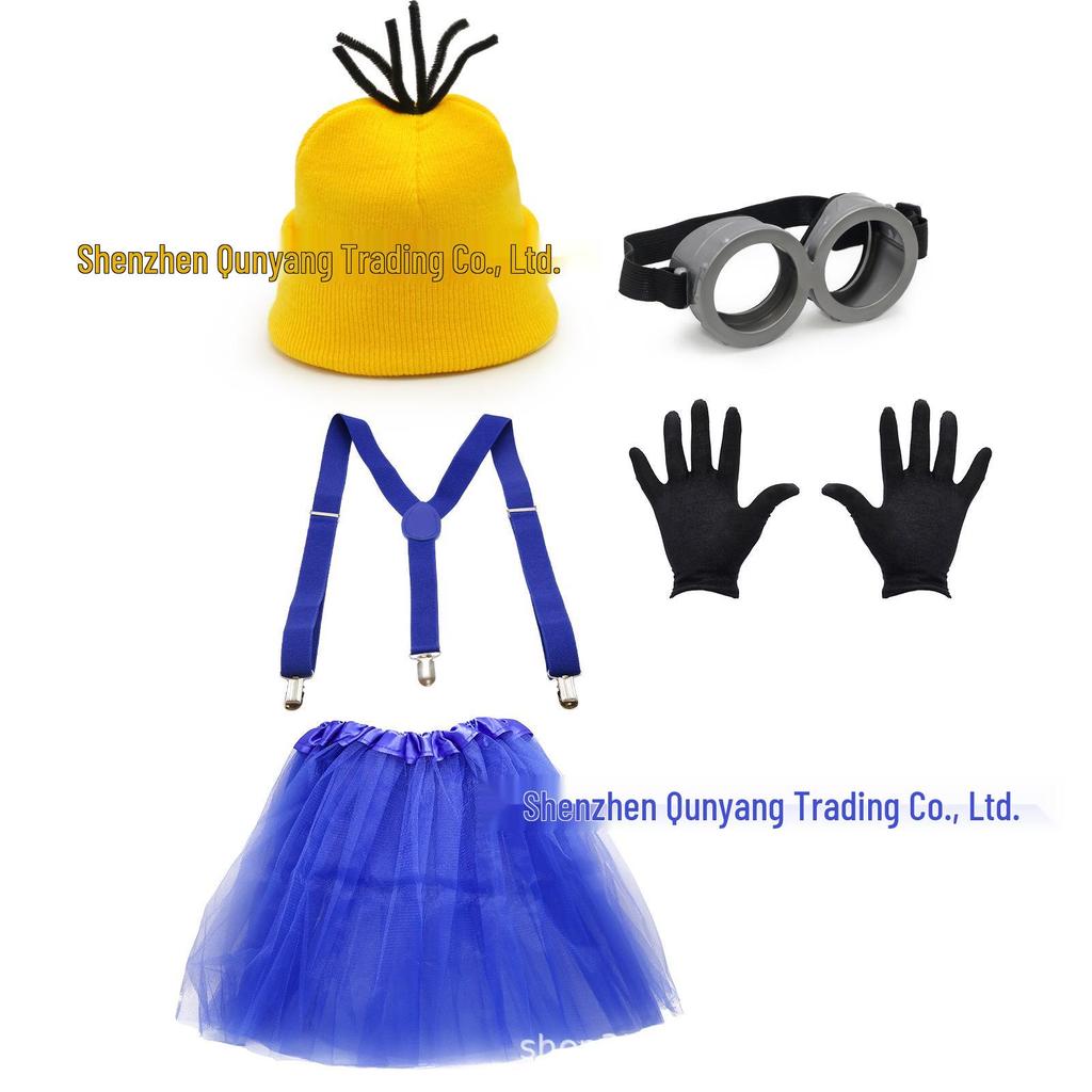 Вязаный набор шапка и перчатки в стиле Миньонов с очками и сетчатой юбкой, аксессуары для костюма