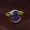 Round Amethyst Solid 925 Sterling Silver Yellow Gold Ring, Statement Ring, Women Ring, Bezel Ring, Anniversary Ring