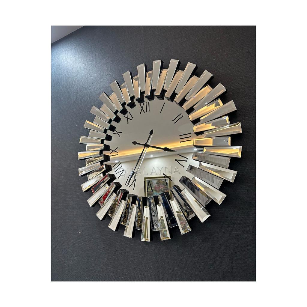65 Cm Diameter Silver Color Mirrored Wall Clock