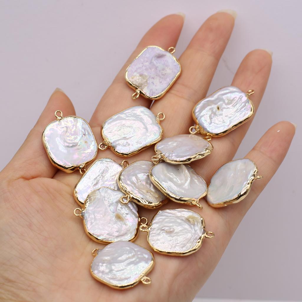 1 шт., мини-коннектор из искусственного жемчуга белого цвета в стиле барокко, модные нерегулярные квадратные подвески с золотистым краем, подвески-шармы для самостоятельного изготовления ювелирных изделий