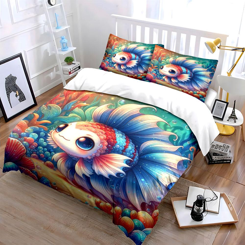 Colorful betta fish design. Bedding sets Duvet cover sets Duvet covers Pillowcases(1*Duvet Cover 2*Pillowcases without duvet insert)