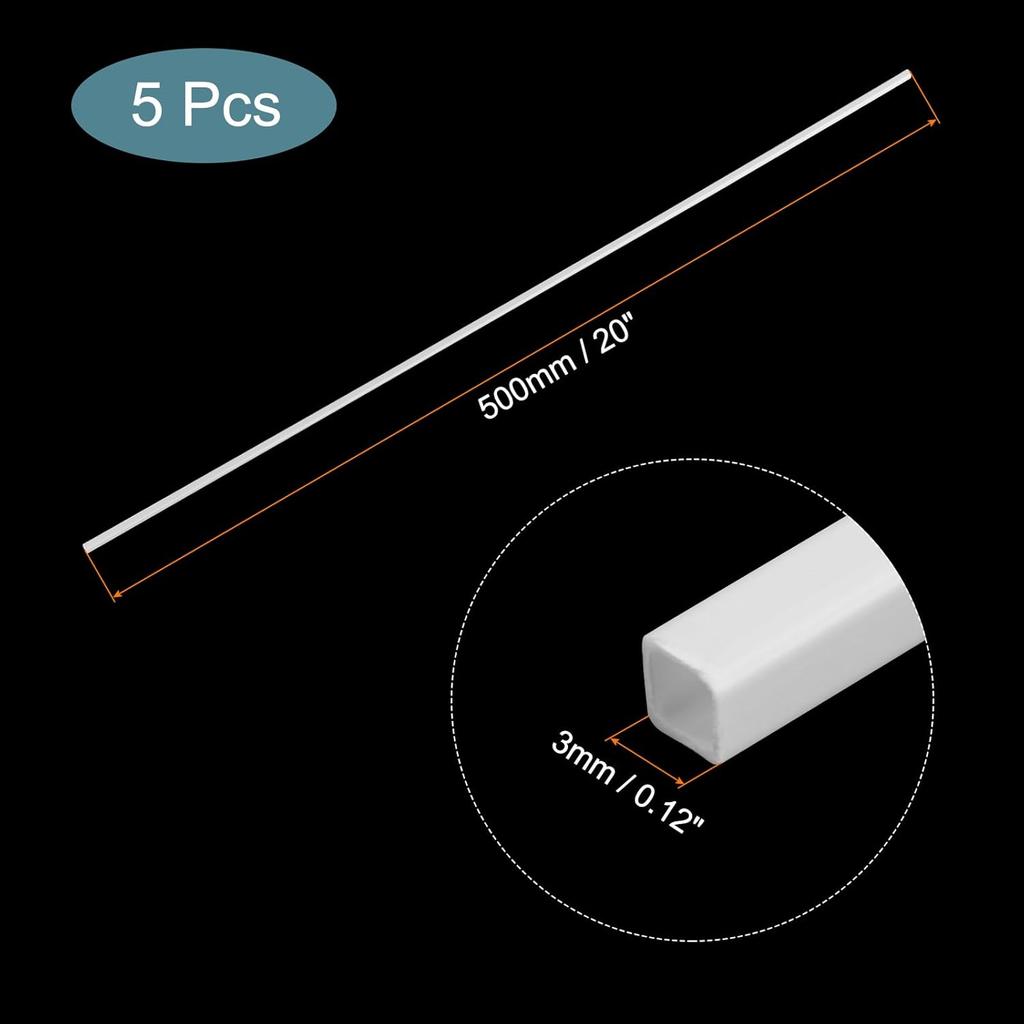 MECCANIXITY 5pcs 20" Plastic Model Tube ABS Solid Square Bar 0.12"x0.12" White Easy Processing for Architectural Model Making DIY