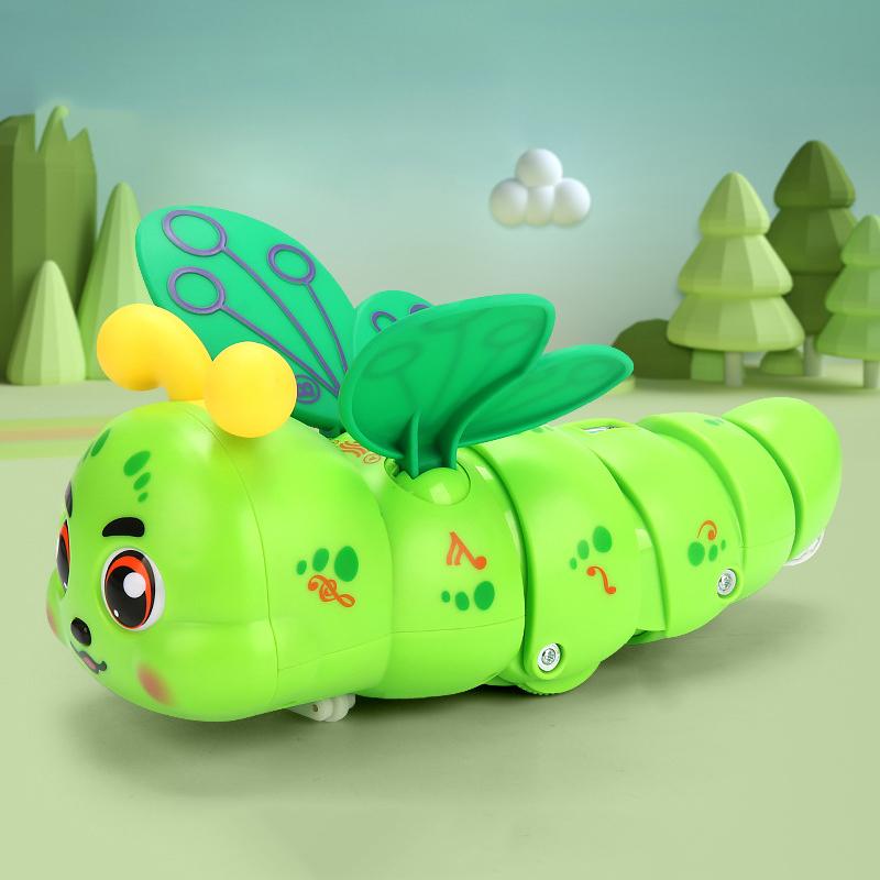 Трюковая вращающаяся игрушка-гусеница, электрическая вращающаяся на 360° музыкальная игрушка-гусеница с крыльями, ползающая гусеница, ползающая машинка