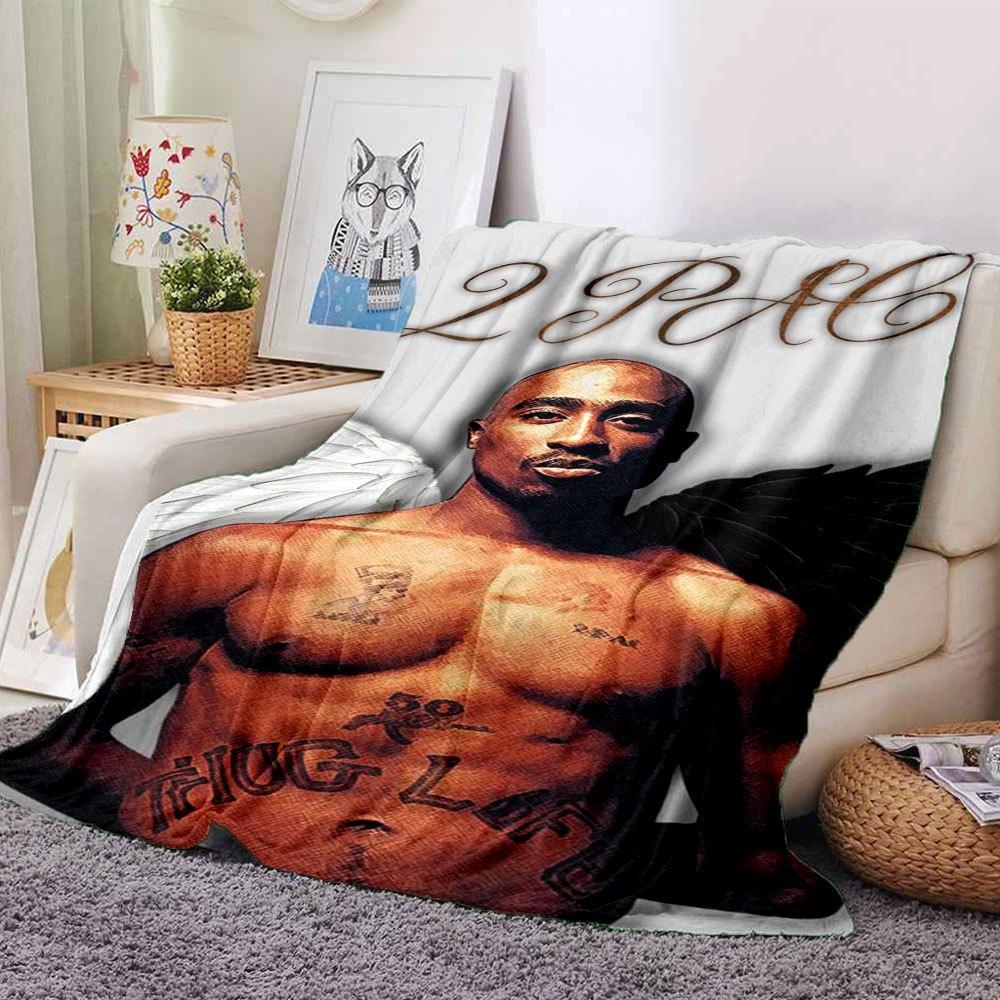 1 шт. Плед в стиле хип-хоп 2Pac, мягкий, легкий, для всех сезонов, универсальный плед для дивана, кровати, офиса и пикников, в французском стиле с культовыми обложками альбомов и цитатами