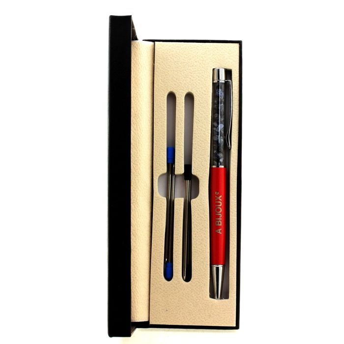 Pierres et Minéraux. Stylo minéraux Saphir brut Madagascar. Couleur Rouge.
