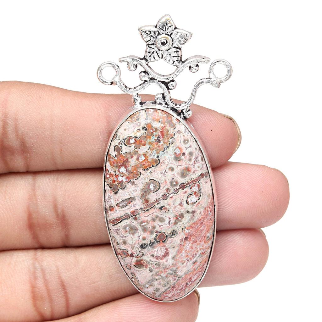 Leopard Jasper Gemstone Mother's Day Handmade Silver Jewelry Necklace 20 in