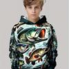 Пуловер с капюшоном для мальчиков - повседневная толстовка с длинными рукавами и темно-зеленым принтом рыболовной приманки