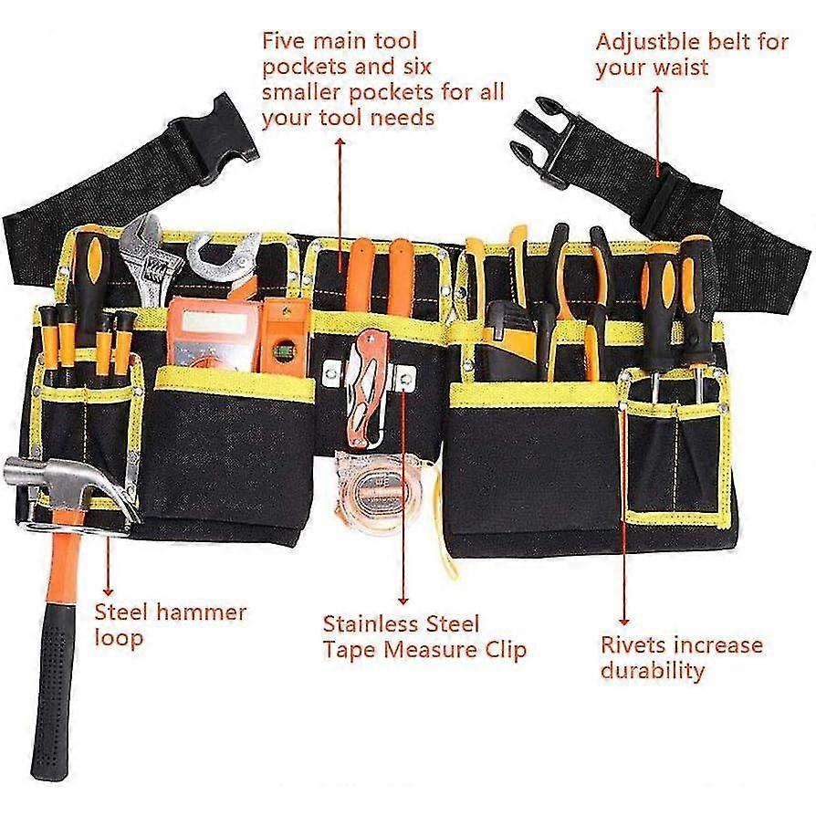 Tool belt with 11 pockets, tool holder, made of waterproof Oxford fabric, with adjustable straps