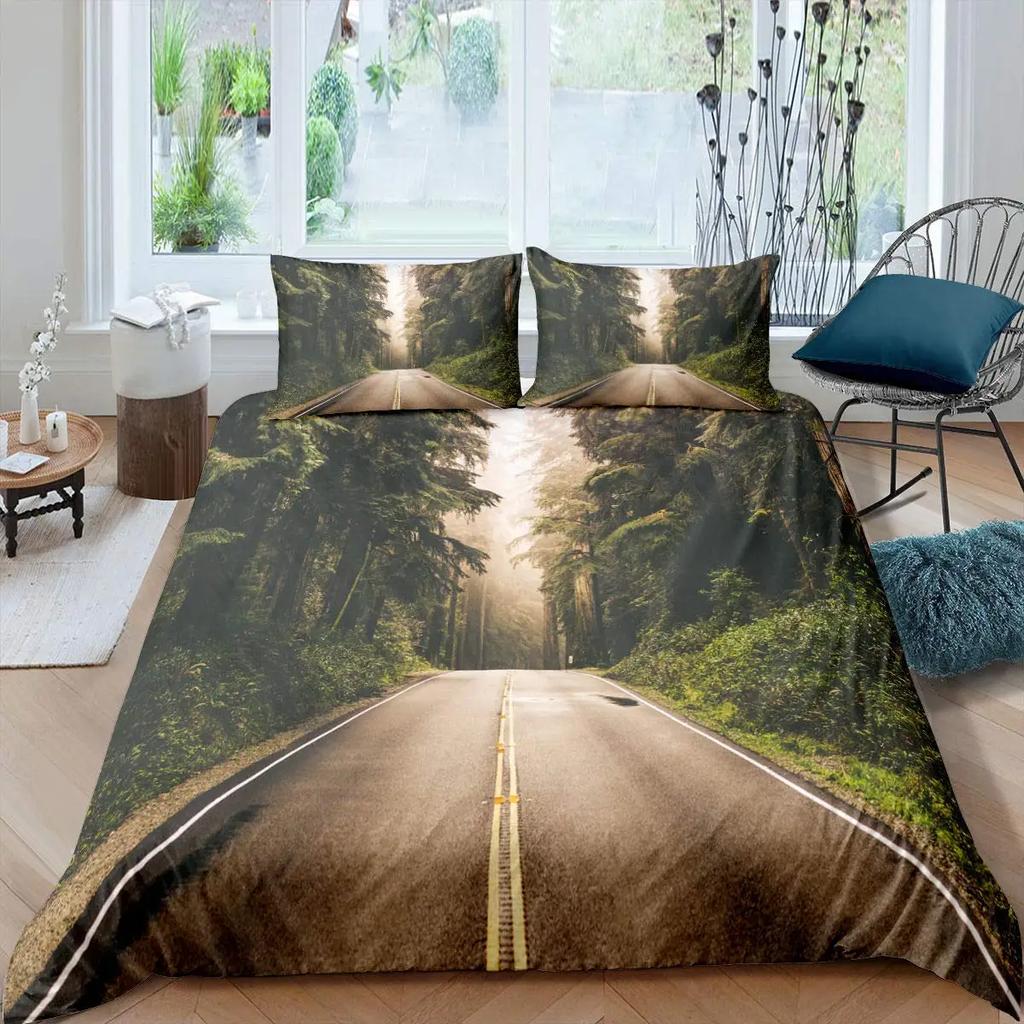 Highway Duvet Cover Set Tornado Lightning Bedding Set Disaster Queen King 2/3 Pcs Polyester Quilt Cover For Adults Boys Teens