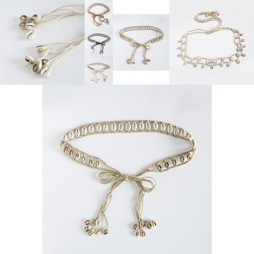 Handmade Leather Boho Waist Belt With Shell Decorations For Casual Wear