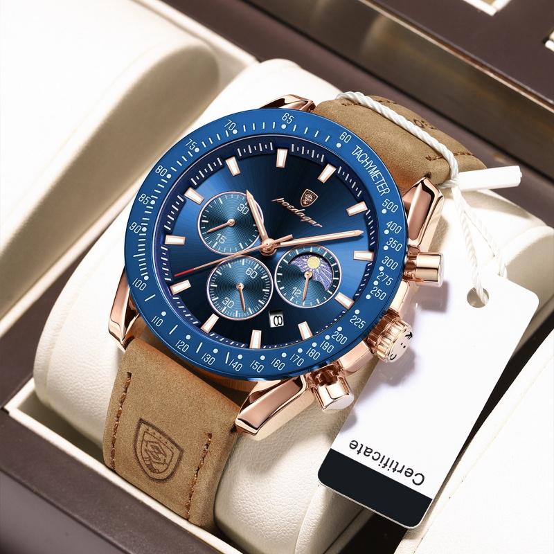 Новые повседневные часы с большим циферблатом, роскошные мужские светящиеся водонепроницаемые ультратонкие кварцевые часы с тремя секундами на дисплее, кожаные мужские часы