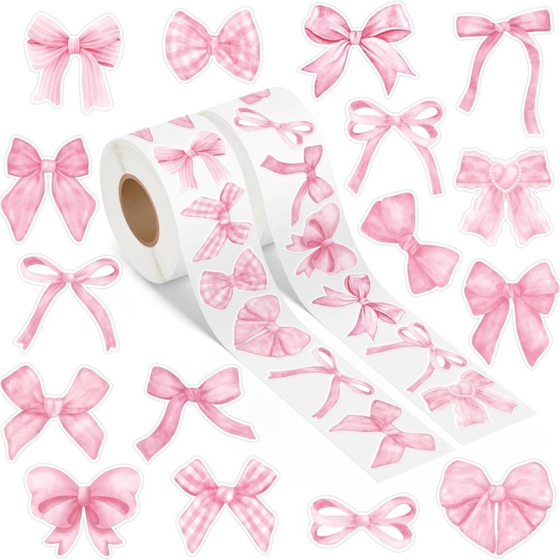 500 листов Мультяшные наклейки с бантиками Розовые наклейки для запечатывания бантиками Креативные наклейки для DIY-декора Наклейки-этикетки для поощрения детей Подарки