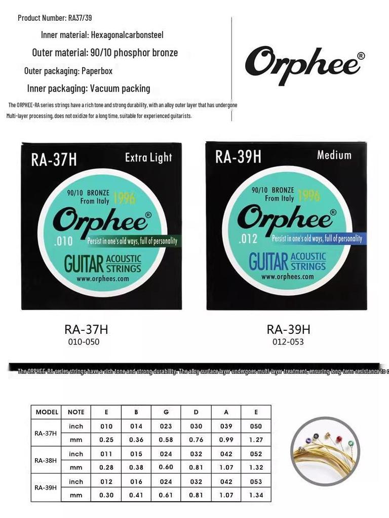 Струны для акустической гитары Orphee с покрытием против ржавчины - Комплект из 6 штук
