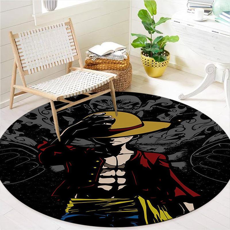 One Piece Logo Round Area Rug Carpet Rug For Living Room Bedroom Sofa Playroom Decor Nonslip Floor Mat