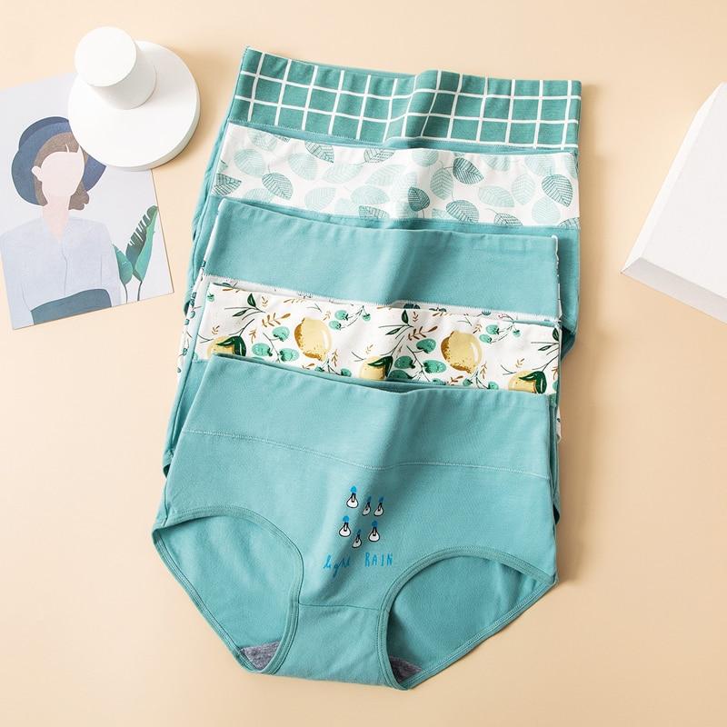 LANGSHA Large Size 5XL Panties Women Cotton High Waist Underwear Girls Briefs Lovenly Print Lingerie