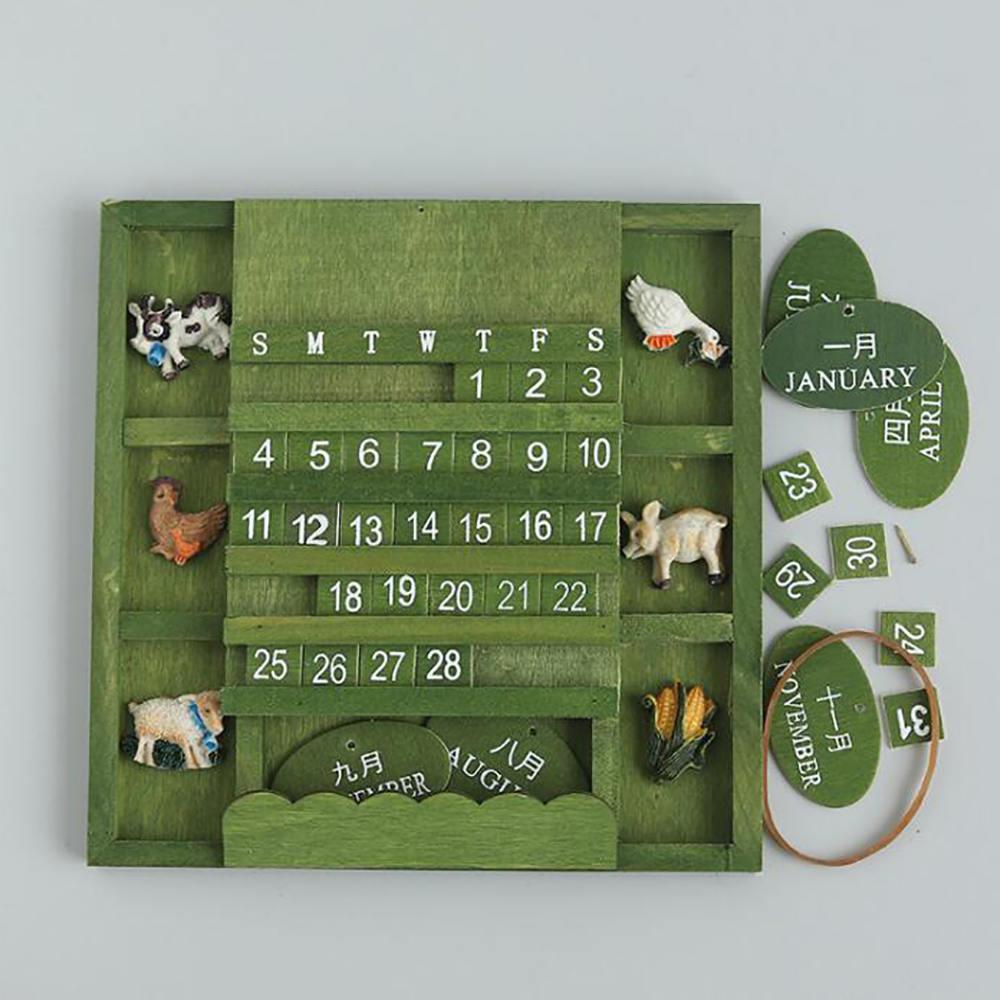 Творческий винтажный календарь 1 комплект, ручная работа, деревянное украшение для дома, подвесная стена, сделай сам, милые животные, деревянный вечный настенный календарь
