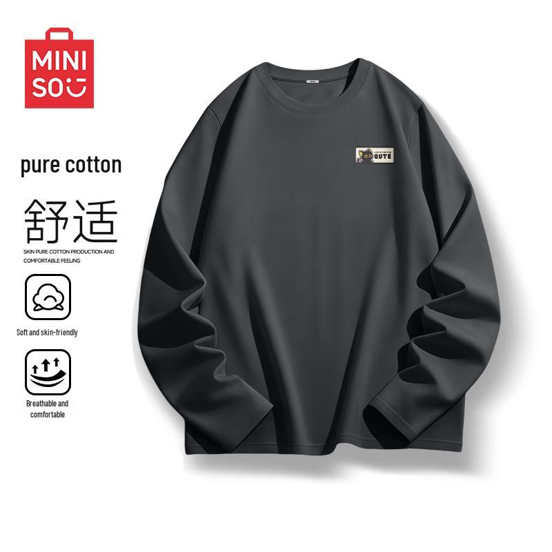 MINISO Мужская футболка с длинными рукавами из чистого хлопка