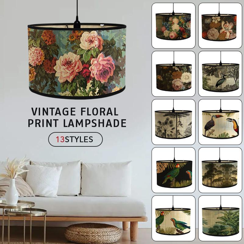 Ретро-стиль Цветочный принт абажур Японский стиль Домашний декор Бамбуковый Арт Люстра Светильник Люстра Абажур Настенный светильник
