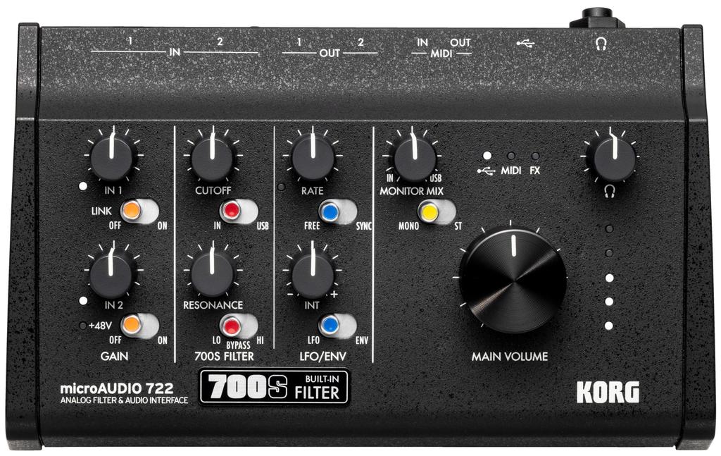 KORG microAUDIO 722 Analog Filter Audio Input and 192kHz MIDI Music Production Software Live Vintage Analog Filter & Interface, 2-Channel (XLR Combo)