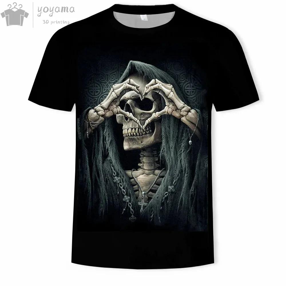 Футболка с коротким рукавом с принтом «Модный череп» 3D, мужская одежда, футболки для мужчин, забавные готические футболки с коротким рукавом и принтом «Мрачный жнец»
