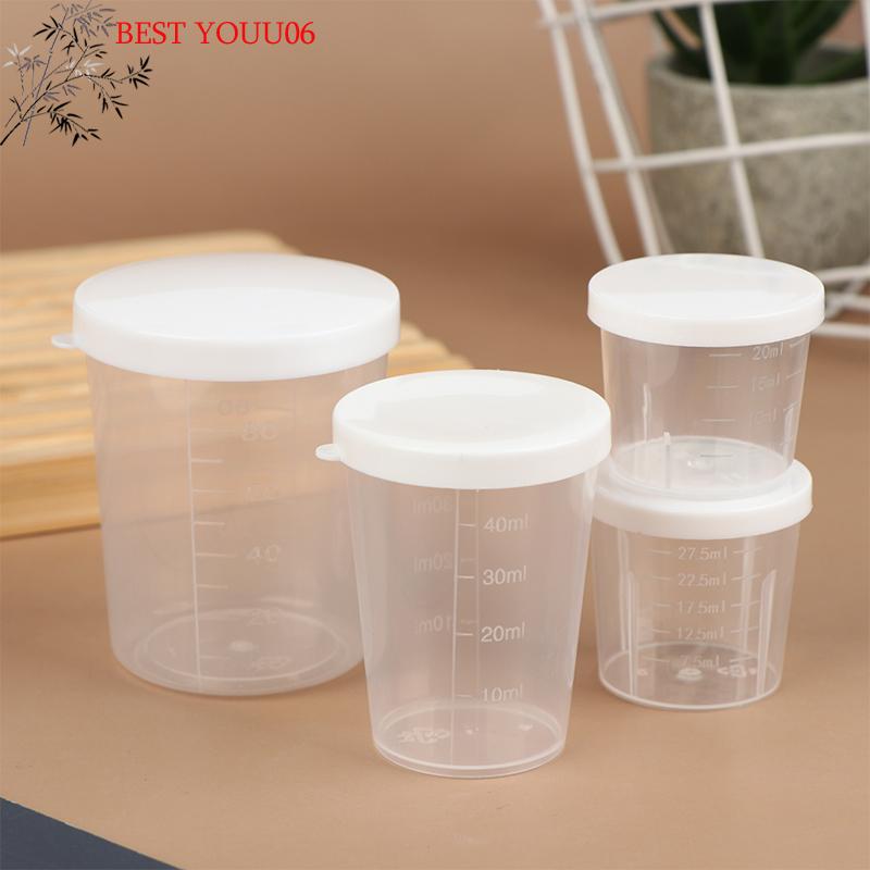 (YOUU06)10Pc 20/30/50/100ml Clear Liquid Pill Measuring Cup With Lid Travel Pill Organizer Cup Container For Liquid Medicine
