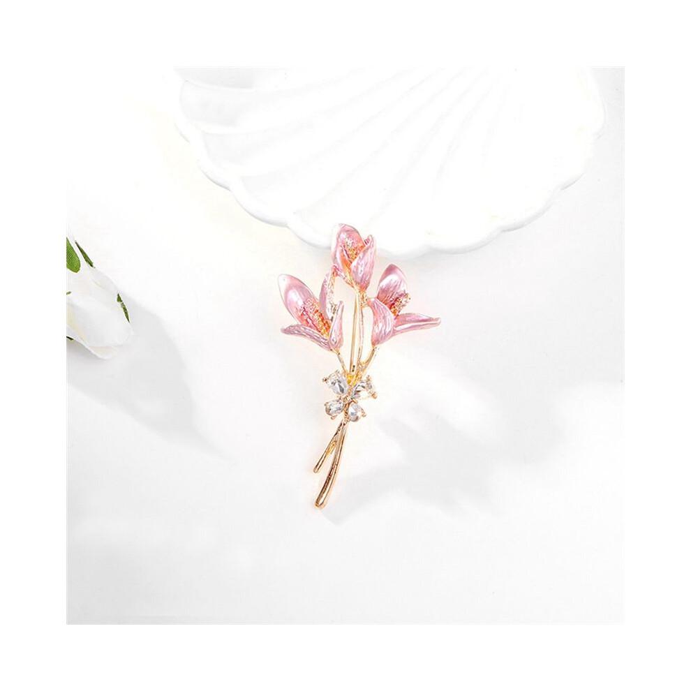 Women's enamel brooch, featuring pink lilies, suitable for weddings, parties, daily office wear, and as a gift.