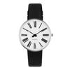 ARNE JACOBSEN STATION 53301-1601 Watch, 34mm, Scandinavian Design, Water Resistant (Quiet Design with No Second Hand), White with Black Leather Strap
