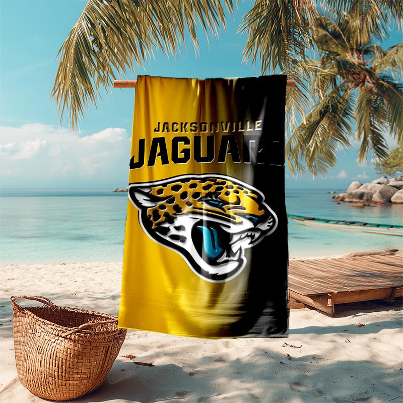 proof beach towel with Jacksonville Jaguars logo pattern - soft,absorbent,quick-drying,machine washable - perfect for swimming,camping,bathing