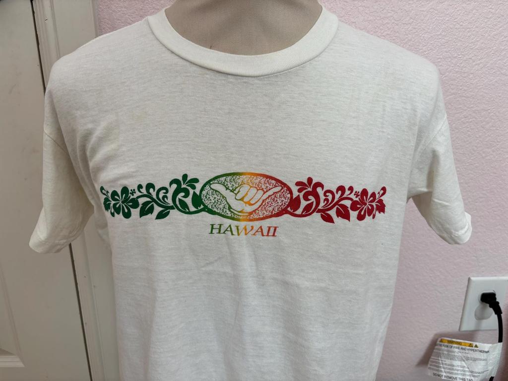 Vintage 90's Hawaii Flowers Beach White T Shirt Size M