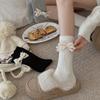 Female Spring and Autumn Pure Color with Sweet Lace Bow Heavy Work Love Hollow In The Tube Stack Socks