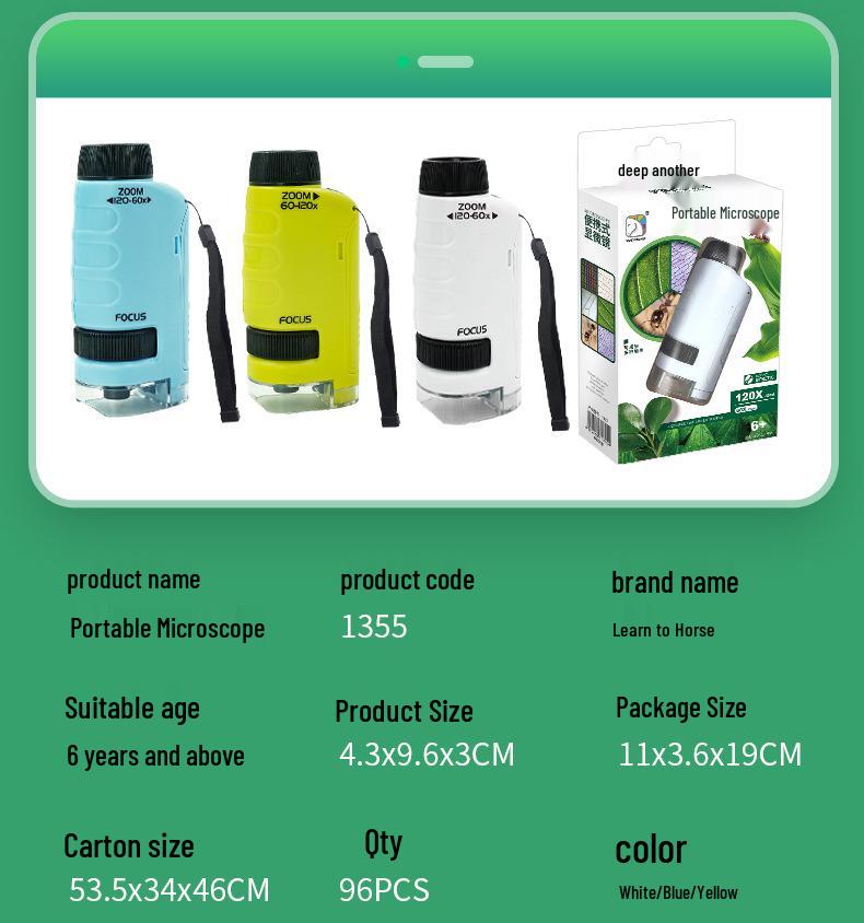 Портативный детский микроскоп, набор для научных экспериментов - развивающая игрушка для учеников начальной и средней школы, для мальчиков и девочек