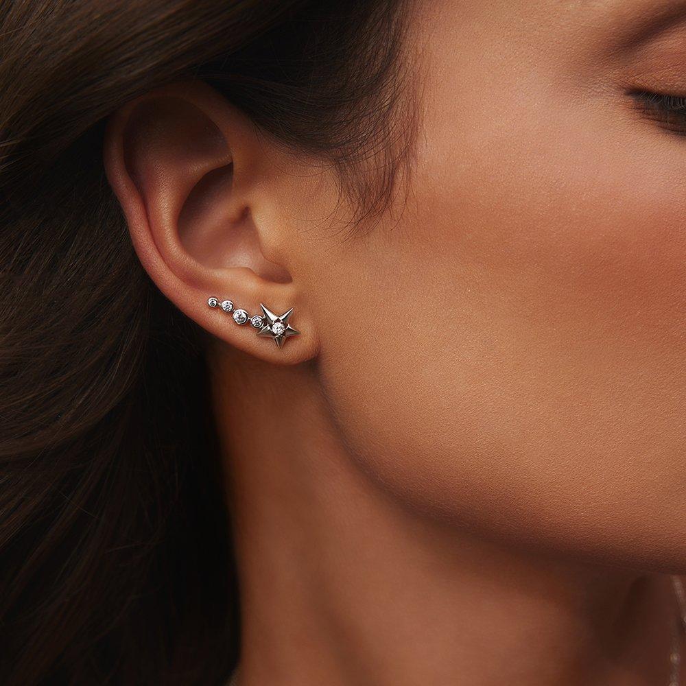 Silver Sparkling Meteor 925 Silver Ear Climber/Earrings E066-06H