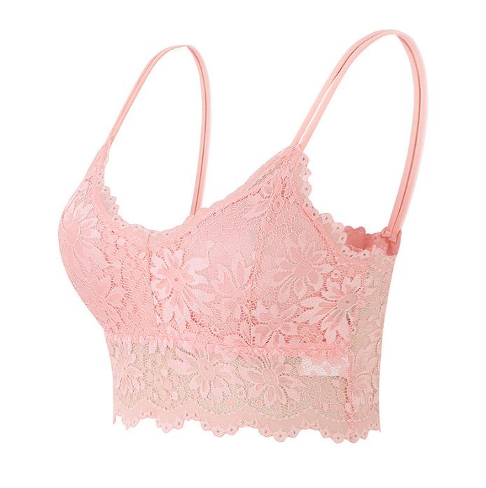 Women Lace Bras Top Embroidery Floral Halter Bra Push Up Casual Strappy Bustier Camisole Vest Top