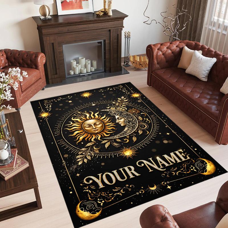 Cosmic Theme Crystal Velvet Floor Rug Personalized Custom Name Text Warm Carpet Home Decoration