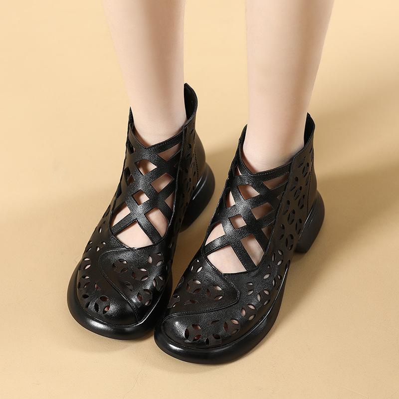 Модные летние сандалии GKTINOO из натуральной кожи, дышащие полые ботильоны, мягкие нескользящие удобные сандалии для женщин большого размера