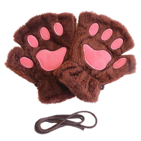 Women Cat Paw Gloves Cute Fuzzy Warm Half Finger Gloves Winter Plush Animal Paw Gloves for Girls Teens Cosplay Costume Parties Daily Wear