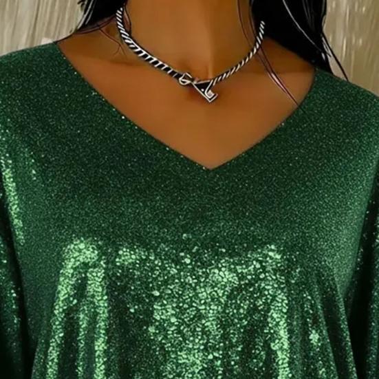 Женские топы V-образный вырез 45720 рукава свободный крой пуловер топы однотонный свободный крой глянцевый дизайн повседневный