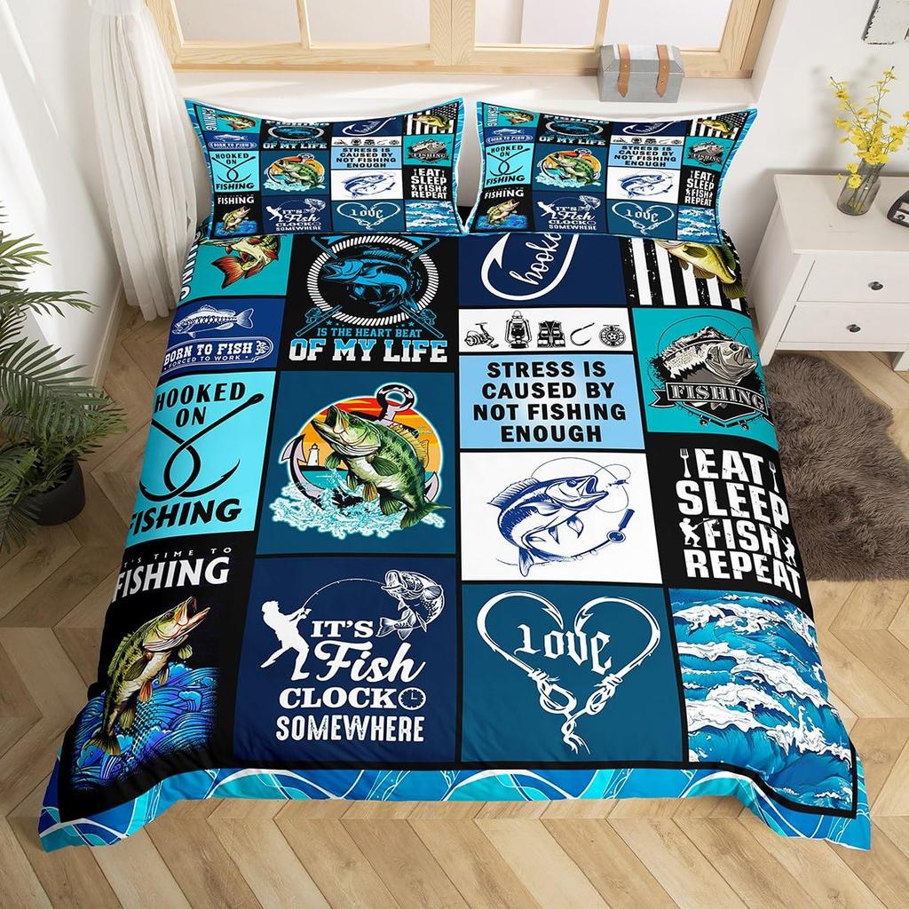 Fishing Duvet Cover Sets For Adults Queen Size Quilt Covers Lightweight Down Room Decor 2 Pillowcases 1 Duvet Cover No Comforter