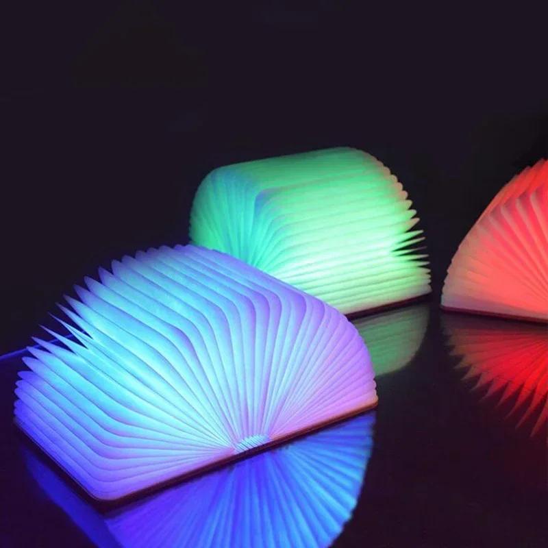 3D Складной Креативный светодиодный ночник RGB Цвет USB Перезарядка Деревянная книга Светильник Декор Спальня Настольная лампа для ребенка Подарок на день рождения
