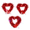 Prelit Valentine's Day Heart Shaped Wreath with String Light Red Tinsel Wreath with Foil Hearts for Wedding Anniversary Front Door Wall Decor