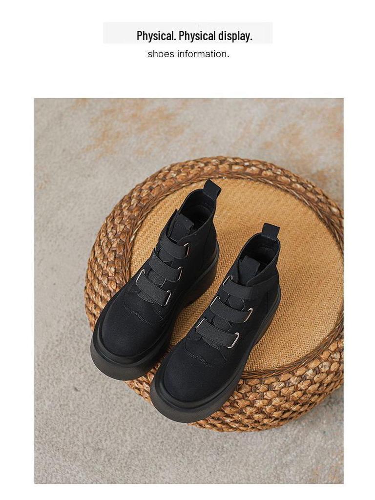 Women's Martin Boots, Super Light Thick-Soled, Plus Velvet, Platform Heightening, Punk Style, Spring/Autumn Models.