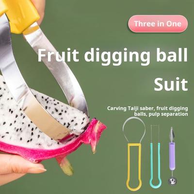 Набор совок для дыни, 3-в-1, ножи для фруктов и овощей, лопатка для фруктов из нержавеющей стали, инструменты для резьбы по фруктам, семена