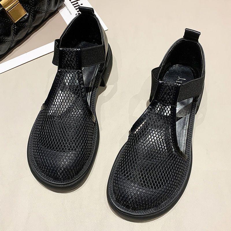 Сандалии с завернутым носком, женские летние туфли с проникающей воздушной сеткой на открытом воздухе, некрасивые милые уродливые туфли в римском стиле на толстом каблуке с большим носком