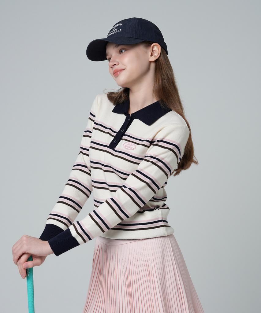 MONBIRDIE GOLF Berry Stripe Collared Knit Ivory